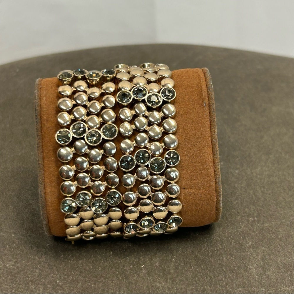 Gold tone stretchy crystal rhinestone embellished bracelet formal cocktail party